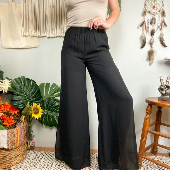 Three Eighty Two NWT Vanessa Side Slit Sheer Black Wide Leg Pants Size Small - Picture 3 of 13